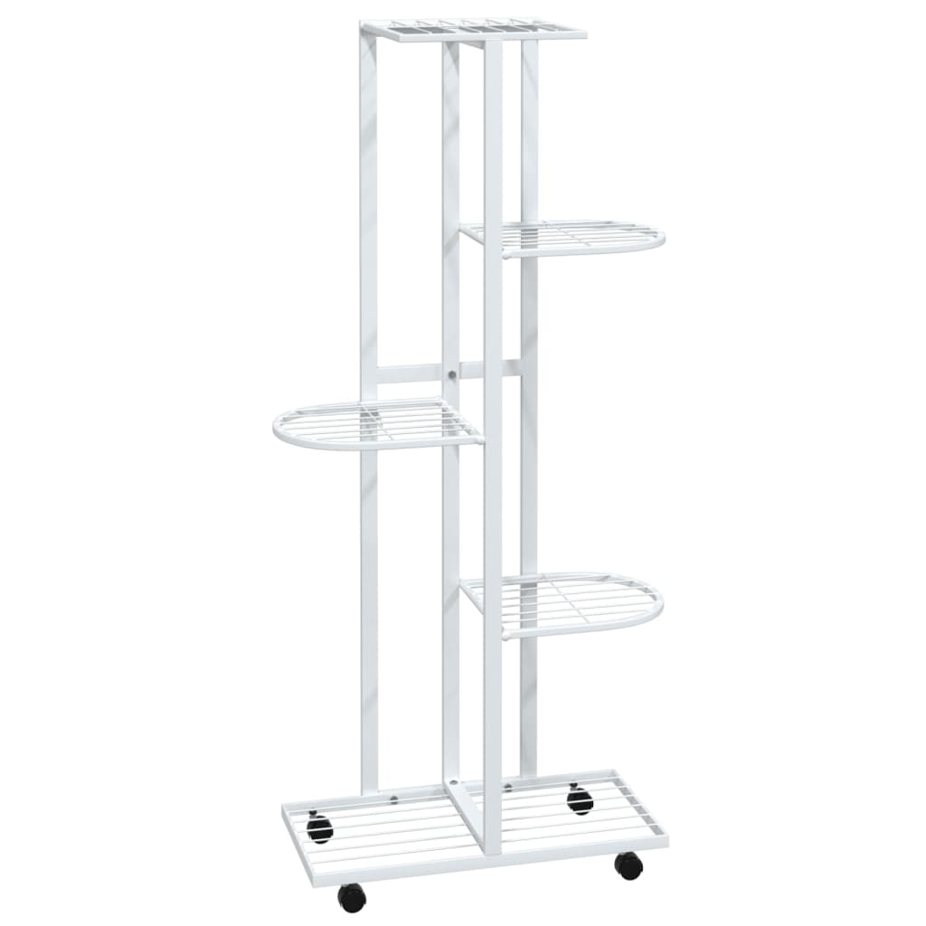 5-Floor Flower Stand with Wheels 17.3x9.1x39.4 White Iron