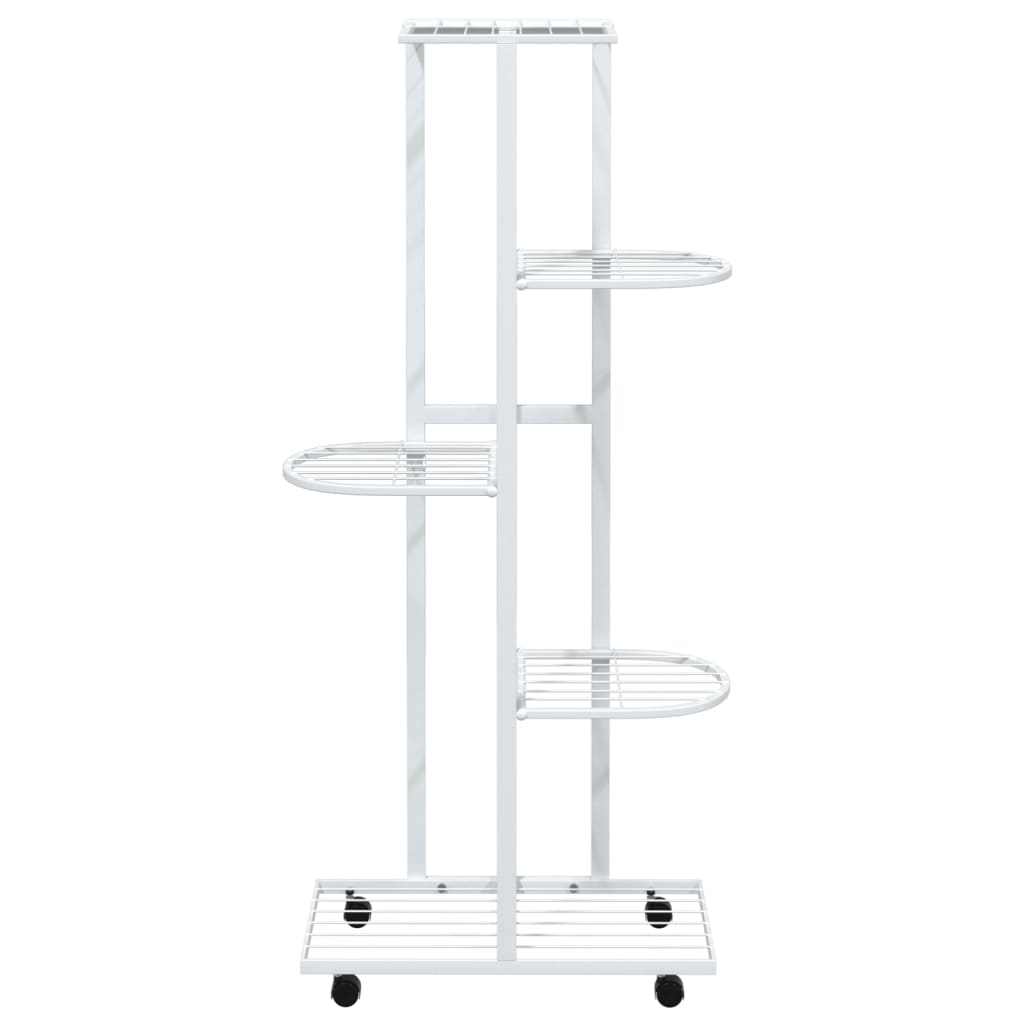 5-Floor Flower Stand with Wheels 17.3x9.1x39.4 White Iron