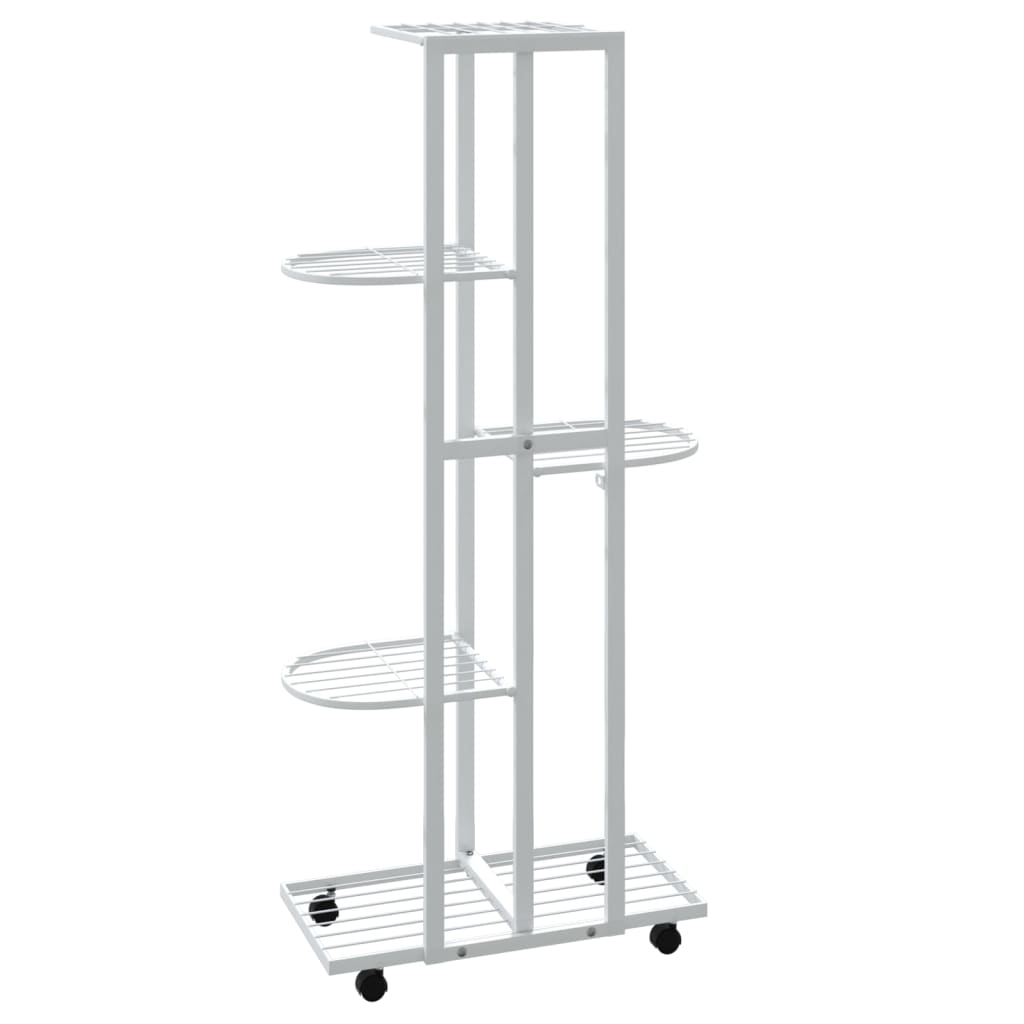 5-Floor Flower Stand with Wheels 17.3x9.1x39.4 White Iron