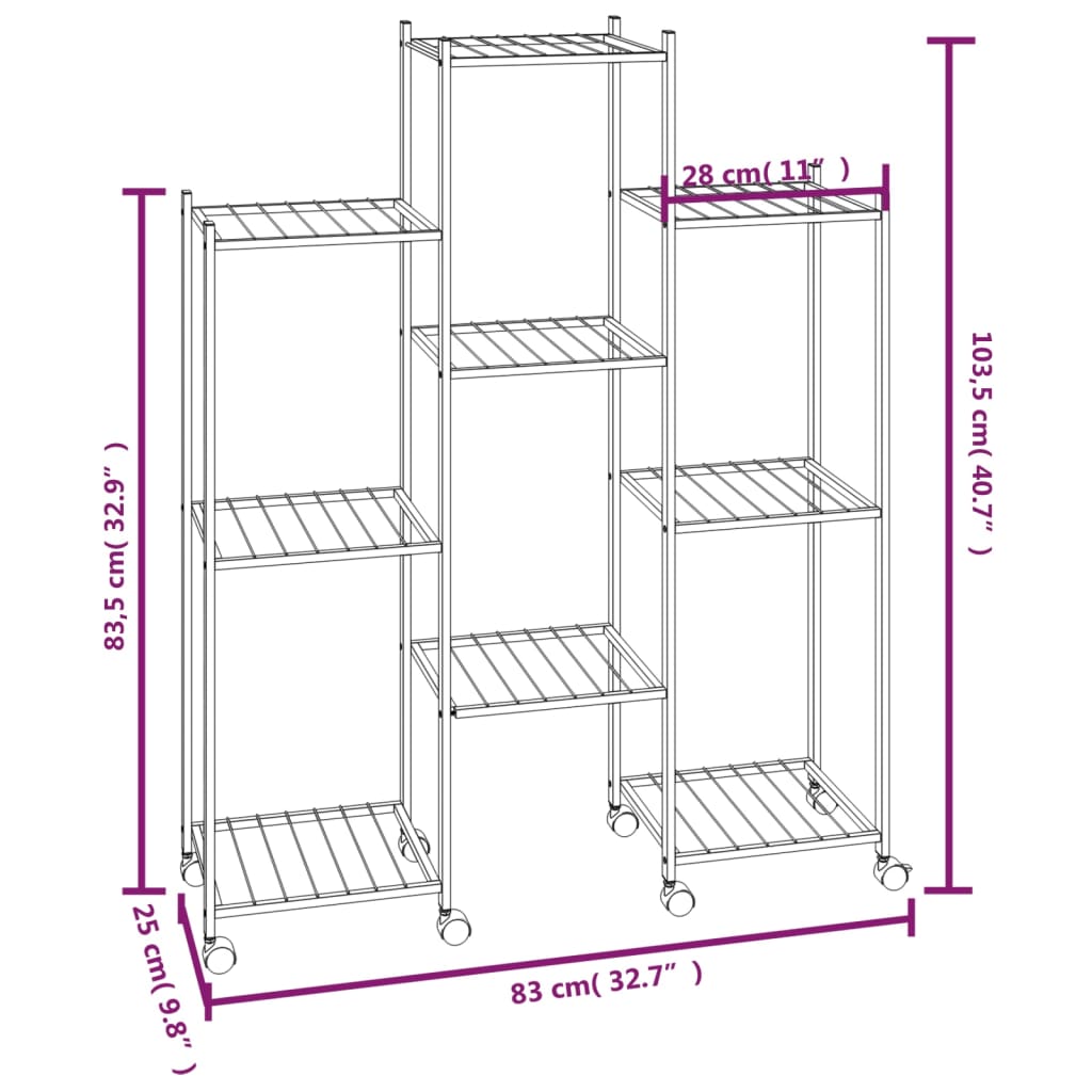 Flower Stand with Wheels 32.7x9.8x40.7 Black Iron