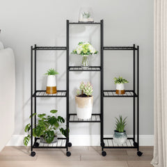 Flower Stand with Wheels 32.7x9.8x40.7 Black Iron