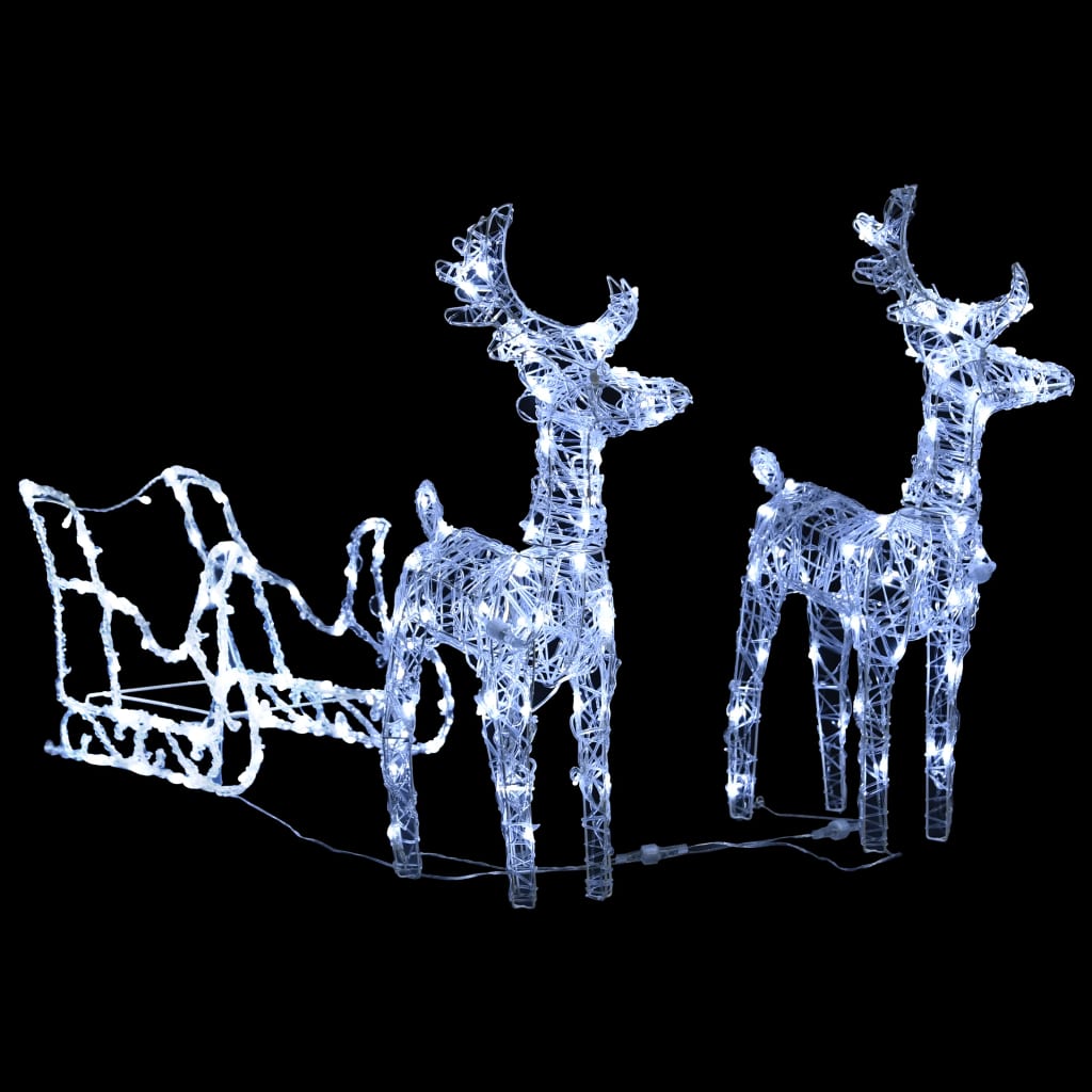 Acrylic reindeer and sleigh Christmas decoration with 240 white LEDs.