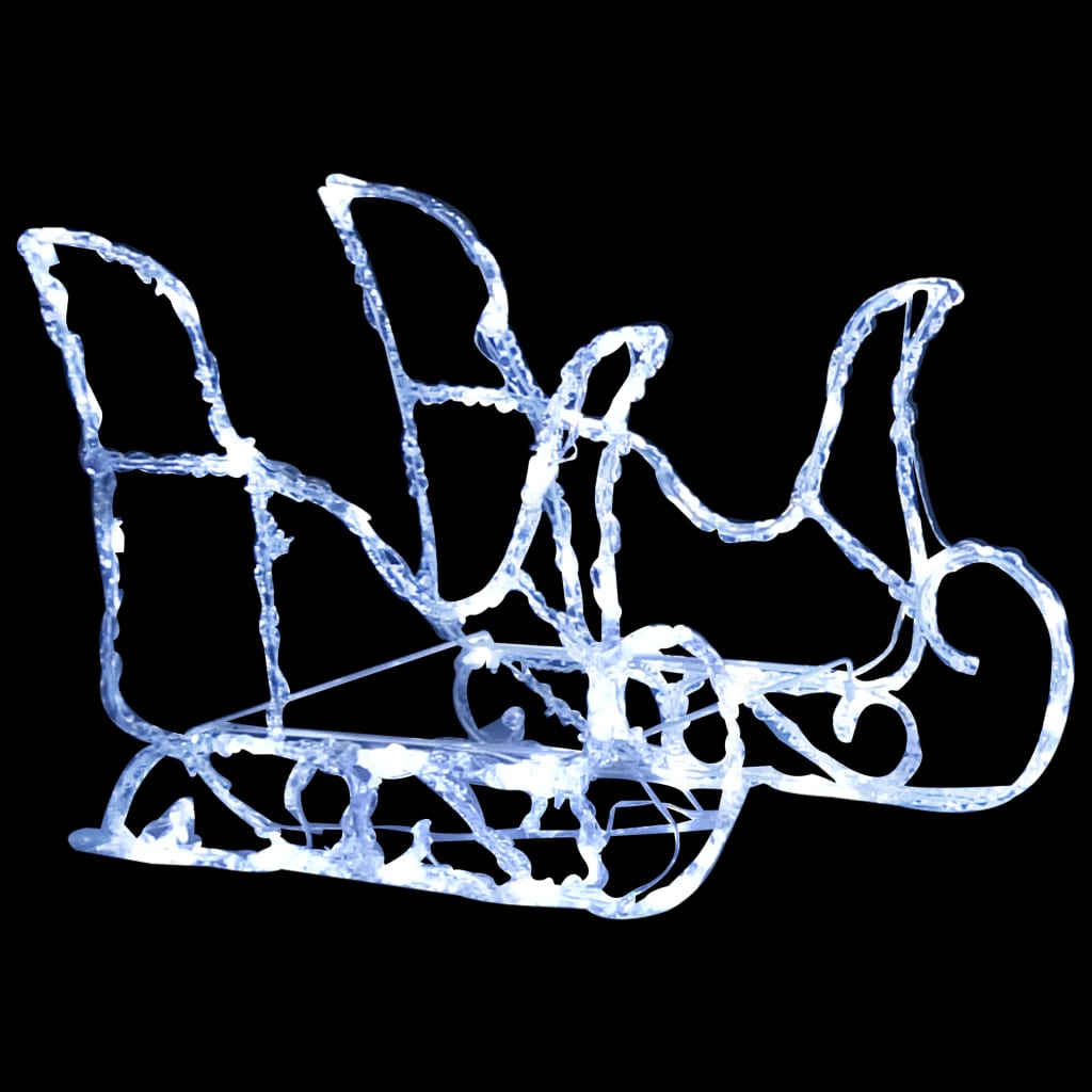 Blue LED-lit acrylic reindeer and sleigh Christmas decoration.