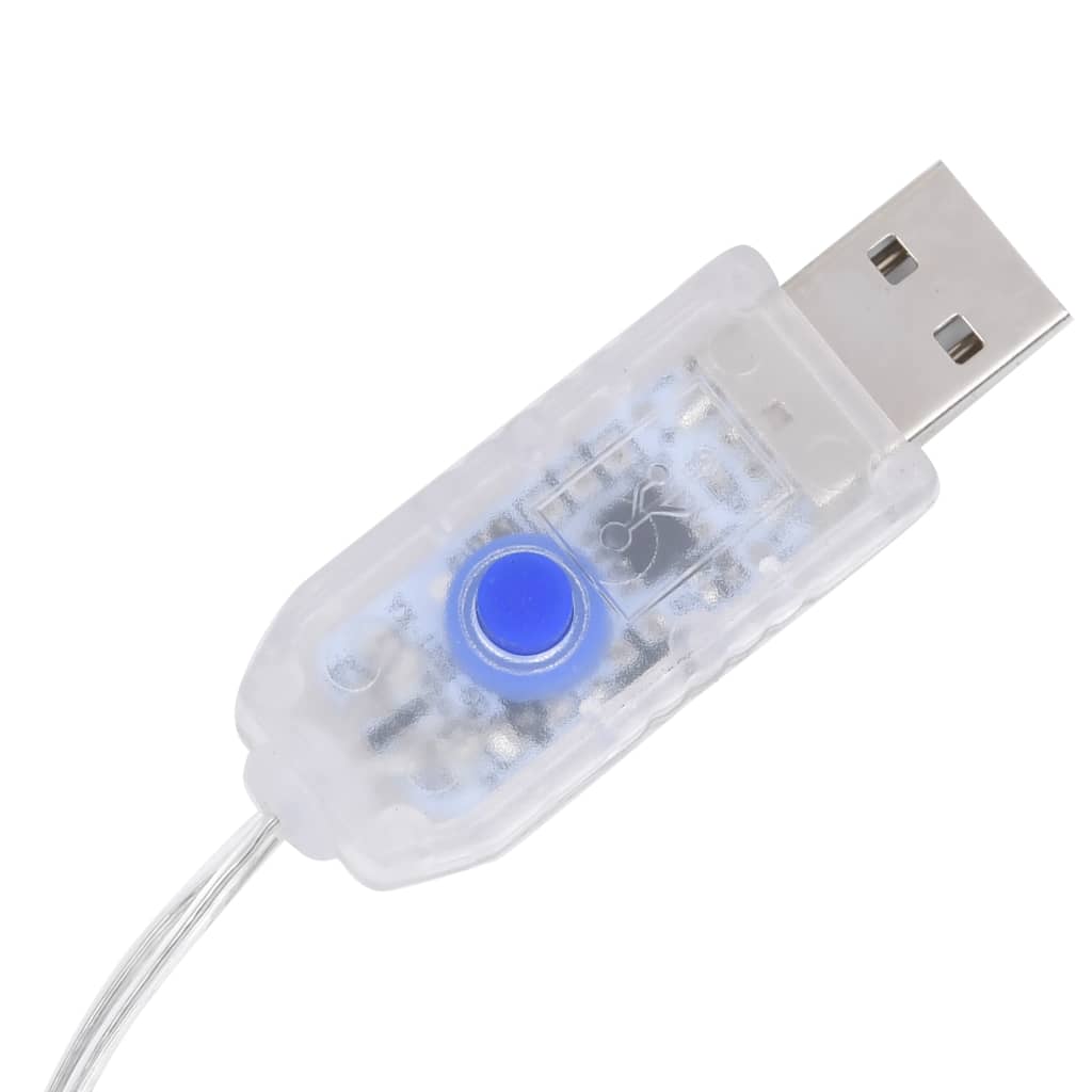 USB-powered controller for 240-LED reindeer and sleigh Christmas decoration with blue button.