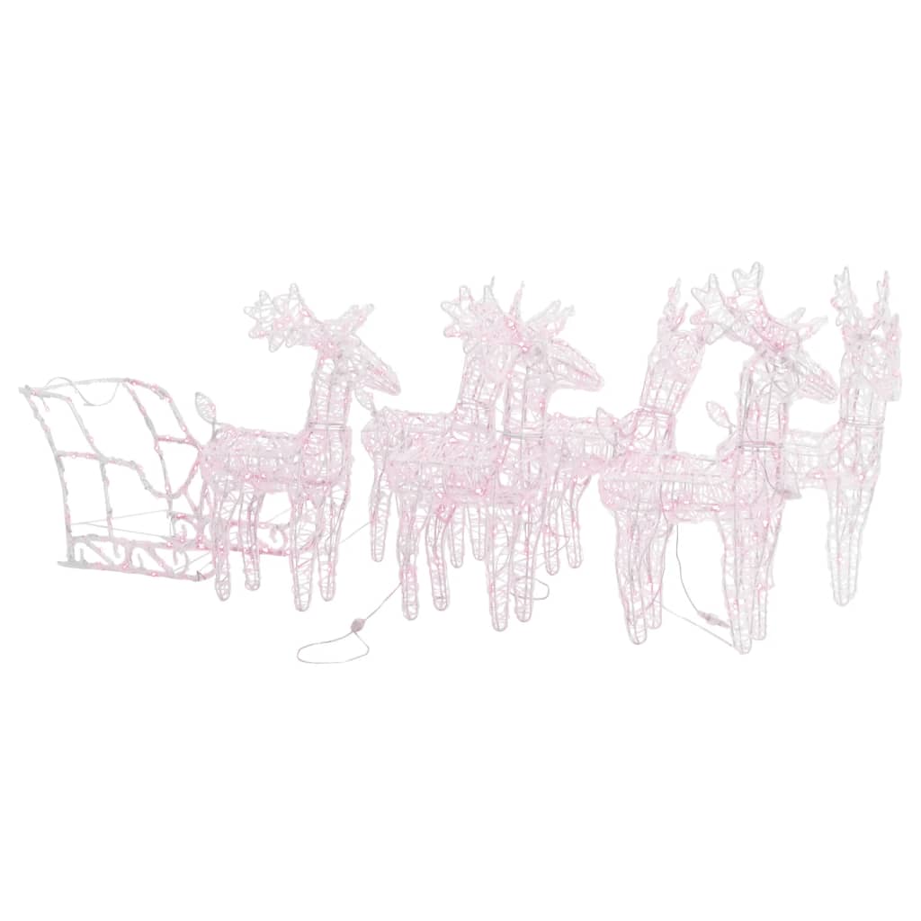 Pink acrylic reindeer and sleigh Christmas decoration with 320 LEDs.
