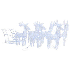 Acrylic reindeer and sleigh Christmas decoration with 320 LEDs on PVC and steel frames.
