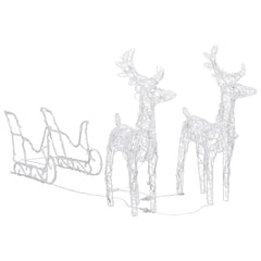 White LED-lit acrylic reindeer and sleigh Christmas decoration with 320 lights.