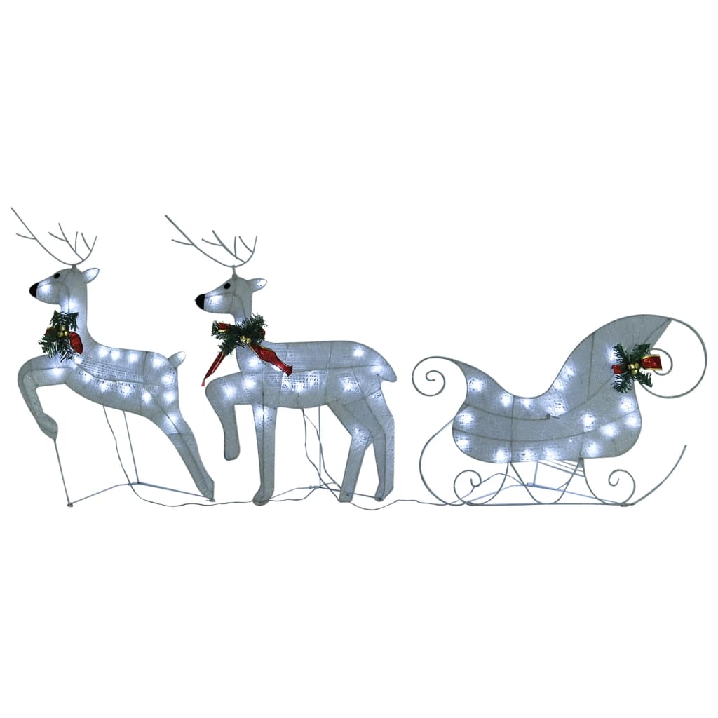 White LED-lit reindeer and sleigh Christmas decoration with four reindeer and a sleigh.