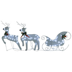 White LED-lit reindeer and sleigh Christmas decoration with four reindeer and a sleigh.