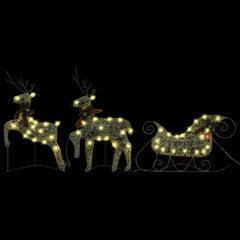 Gold reindeer and sleigh Christmas decoration with 140 LEDs for outdoor use.