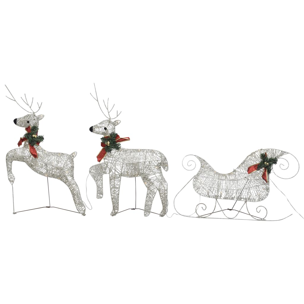 Golden wireframe reindeer and sleigh Christmas decoration with 140 LEDs.