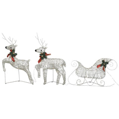 Golden wireframe reindeer and sleigh Christmas decoration with 140 LEDs.
