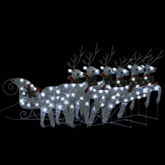 Silver LED-lit reindeer and sleigh Christmas decoration with 140 lights for outdoor use.