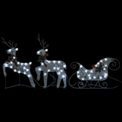 Silver LED-lit reindeer and sleigh Christmas decoration with 140 lights for outdoor use.