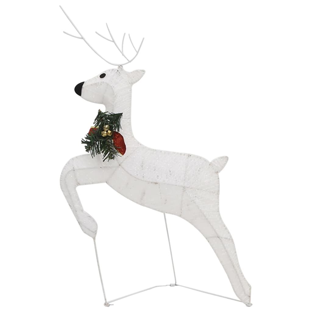 White LED-lit reindeer and sleigh Christmas decoration for outdoor use.