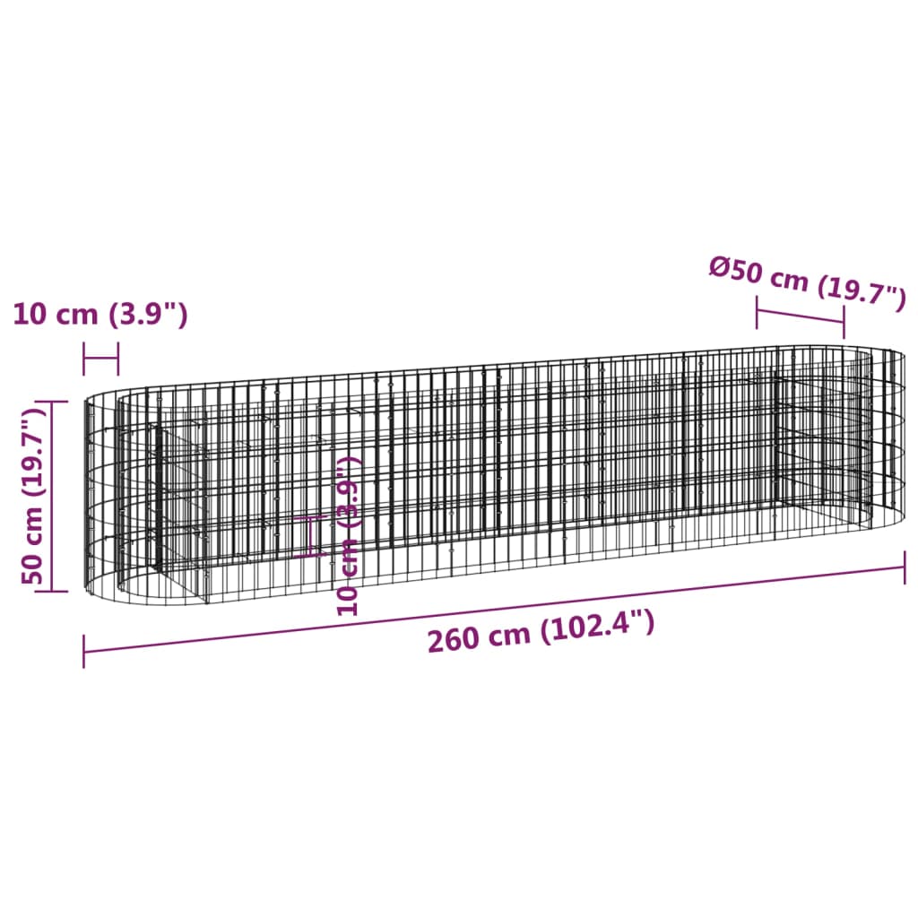 Gabion Raised Bed Galvanized Iron 102.4x19.7x19.7
