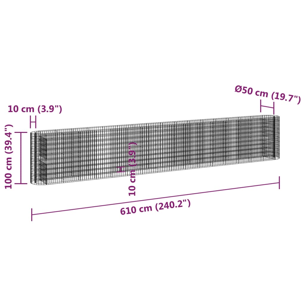 Gabion Raised Bed Galvanized Iron 240.2x19.7x39.4