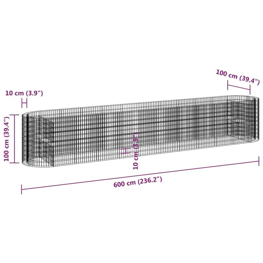 Gabion Raised Bed Galvanized Iron 236.2x39.4x39.4