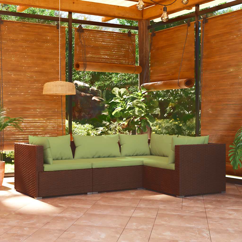 Garden Lounge Set Brown with Green Cushions