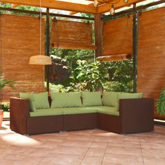 Garden Lounge Set Brown with Green Cushions