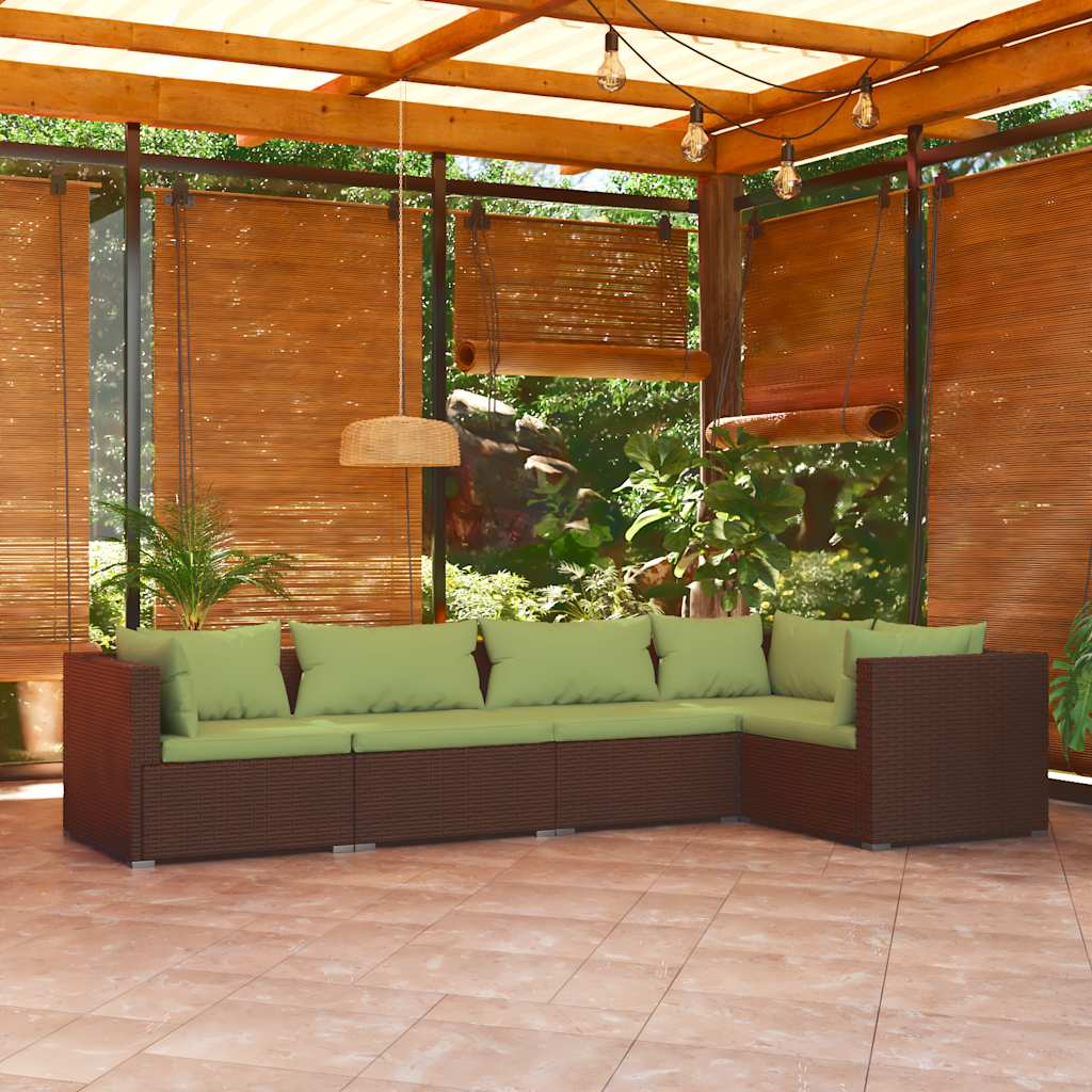 Garden Lounge Set Brown PE rattan 5 Piece Modular