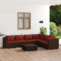 Garden Lounge Set Brown PE rattan, powder-coated steel, glass
