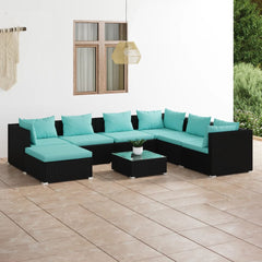 Garden Lounge Set Black, Water blue