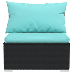 Garden Lounge Set Black PE rattan, powder-coated steel, plastic