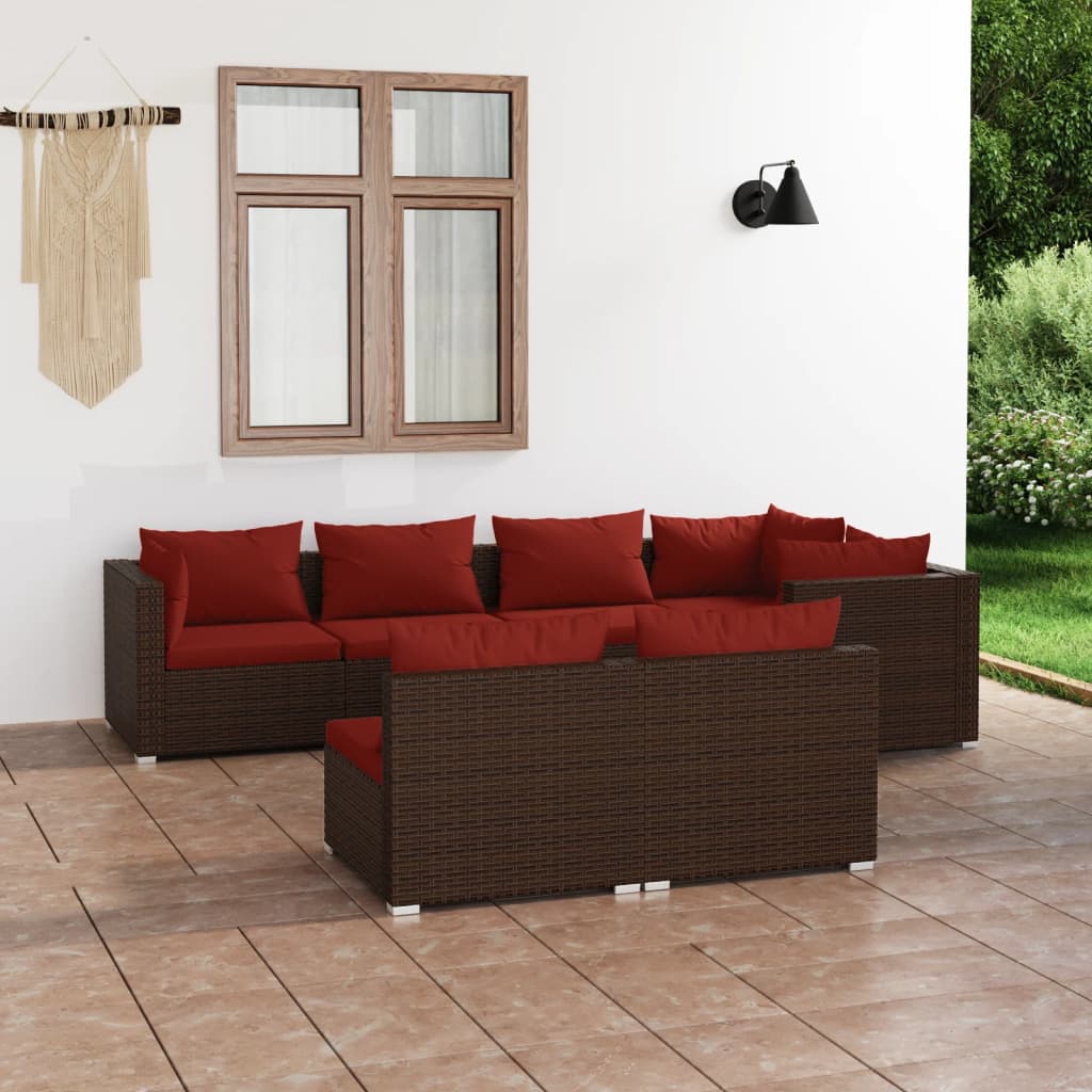 Garden Lounge Set Brown PE rattan, powder-coated steel, plastic