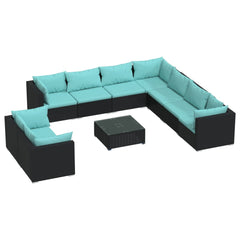 Garden Lounge Set Black, Water Blue