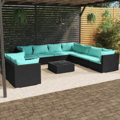 Garden Lounge Set Black, Water Blue