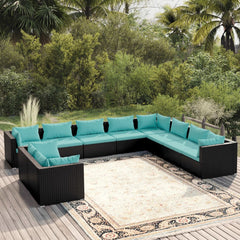 Garden Lounge Set Black, Water blue