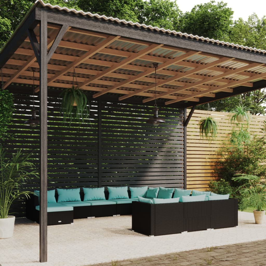 Garden Lounge Set Black, Water Blue