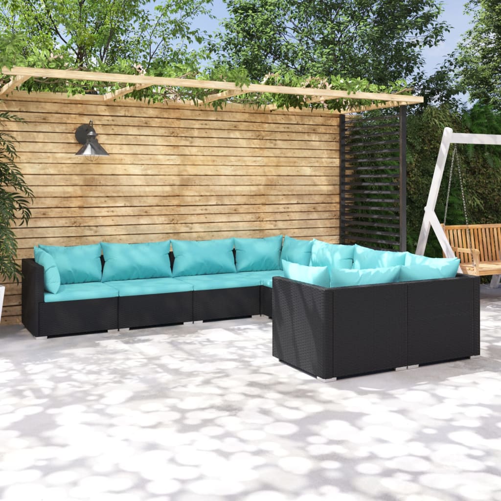 Garden Lounge Set Poly rattan black, Water blue