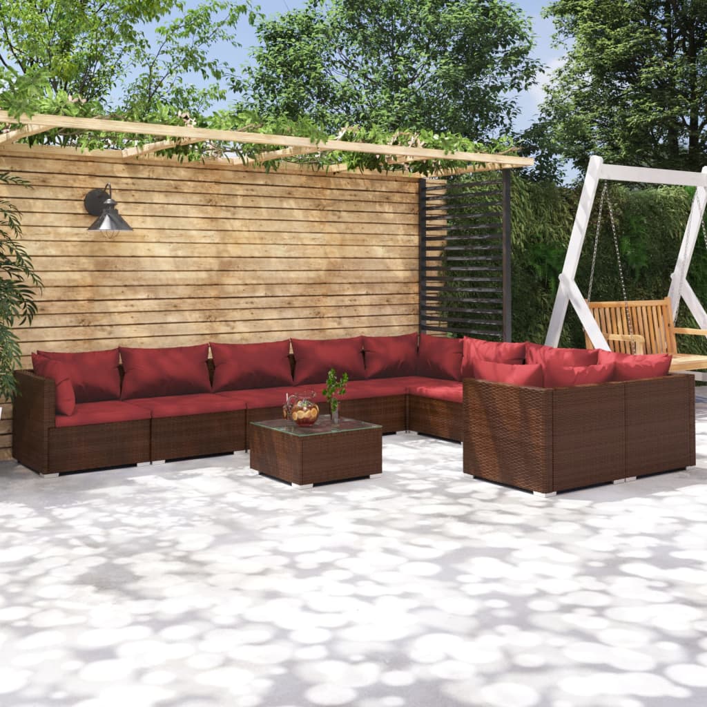 Garden Lounge Set Brown PE Rattan Large Modular