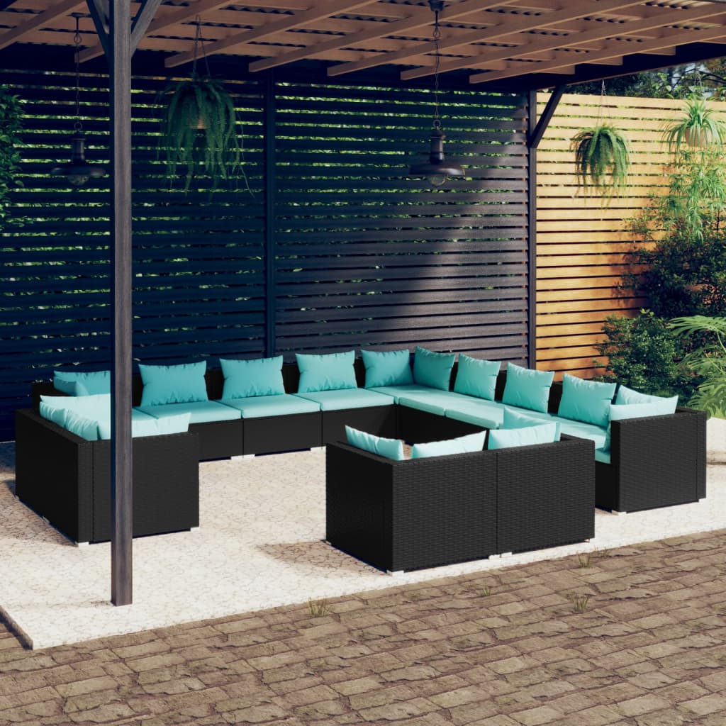 Garden Lounge Set Black, Water Blue