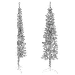 Slim Artificial Half Christmas Tree Silver PVC, Steel Slim