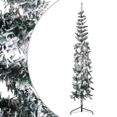6ft slim half Christmas tree with flocked branches and steel stand for small spaces.