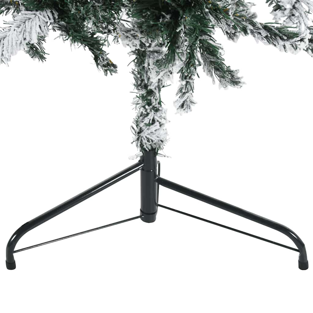 Half 6ft slim flocked Christmas tree with snow-tipped branches and black metal stand.
