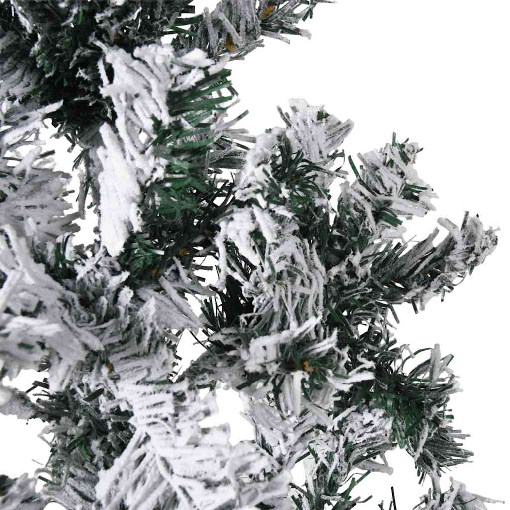 A 7 ft slim half Christmas tree in green PVC with flocked snow effect.