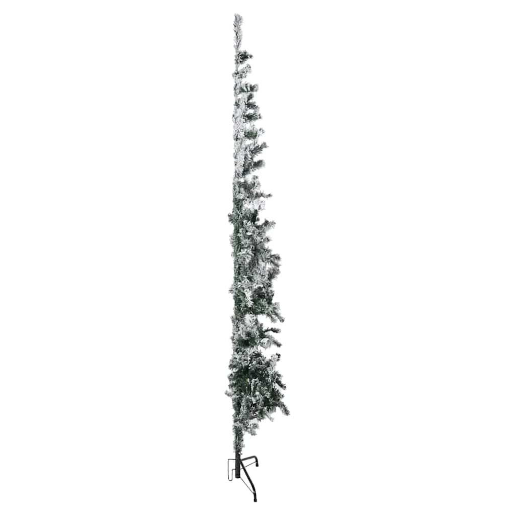 8ft slim half Christmas tree with snow-flocked tips and a sturdy steel stand.