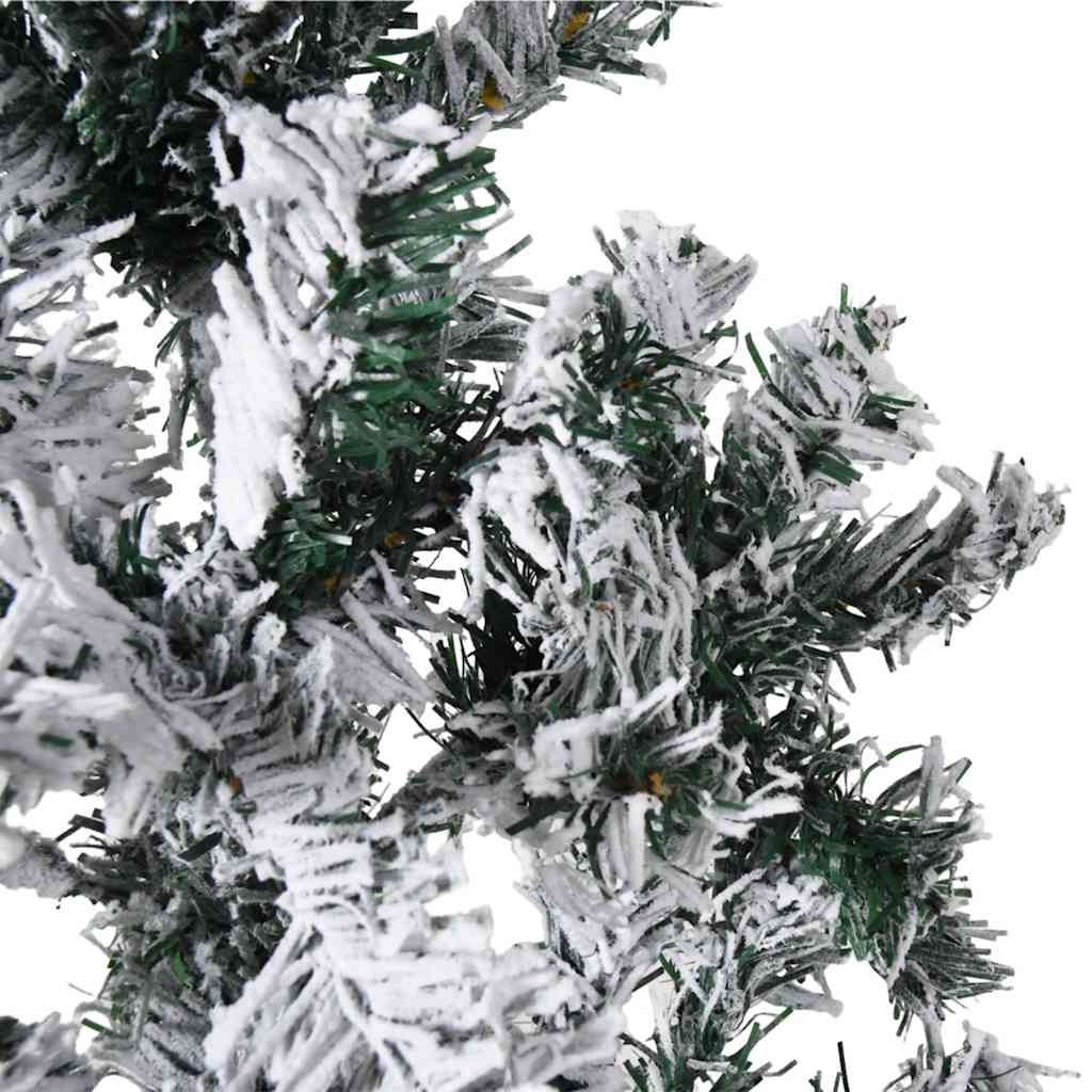8ft slim half Christmas tree with snow-flocked tips and a sturdy green steel stand.