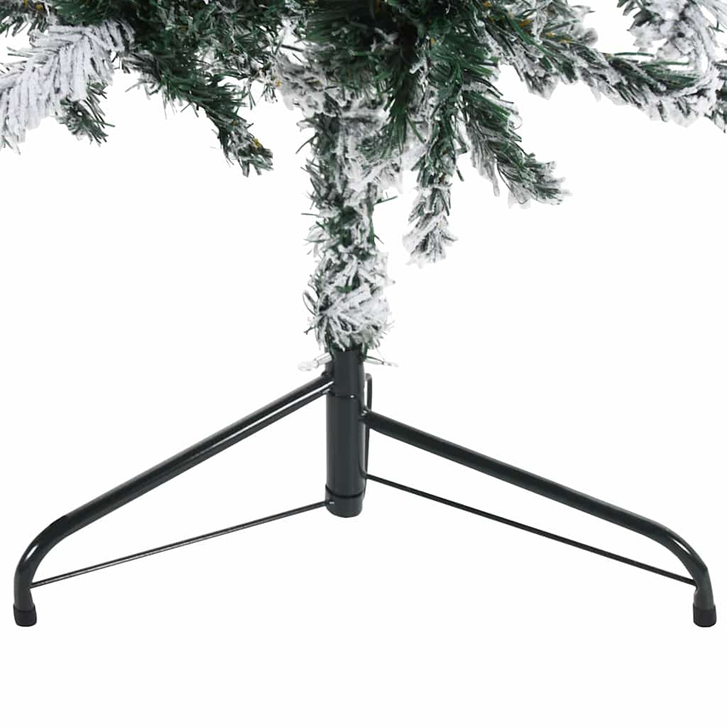 An 8ft slim half Christmas tree with snow-flocked tips and a sturdy steel stand.