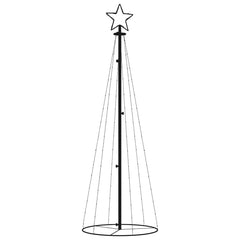 Colorful LED Christmas cone tree, 2x6 ft tall with 108 lights on steel frame.