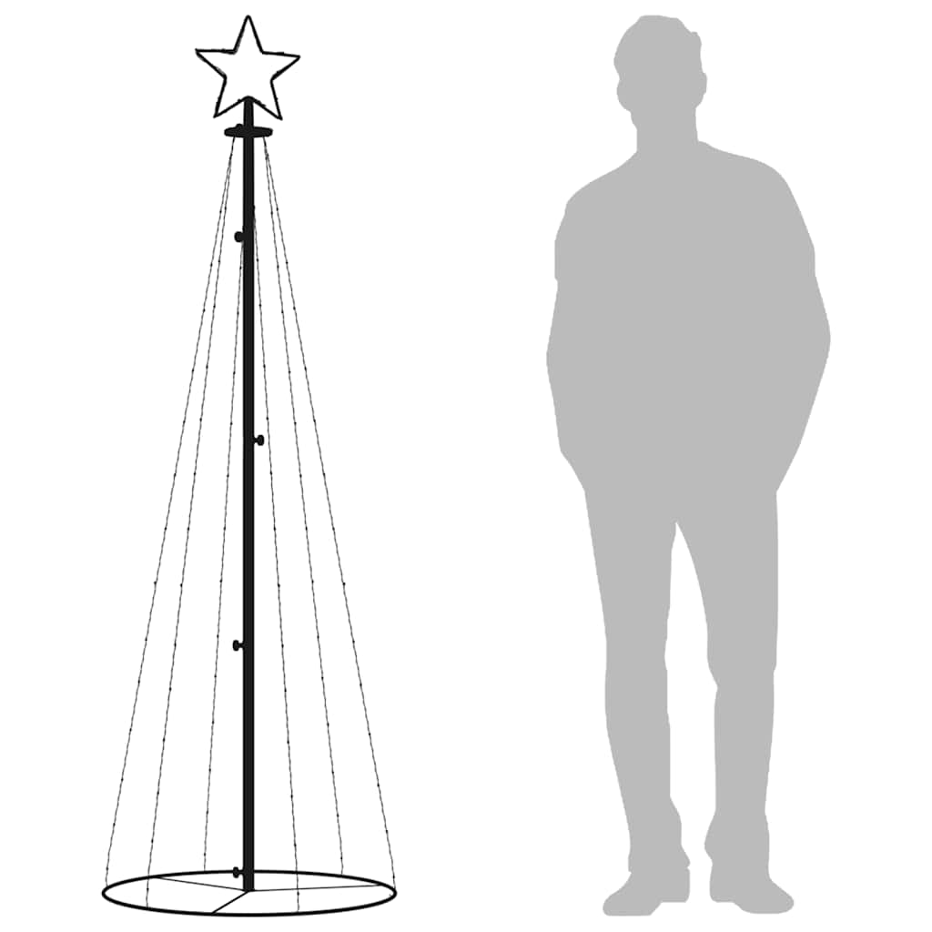 A 6 ft tall colorful LED-lit Christmas cone tree with 108 lights, shown next to a man for scale.