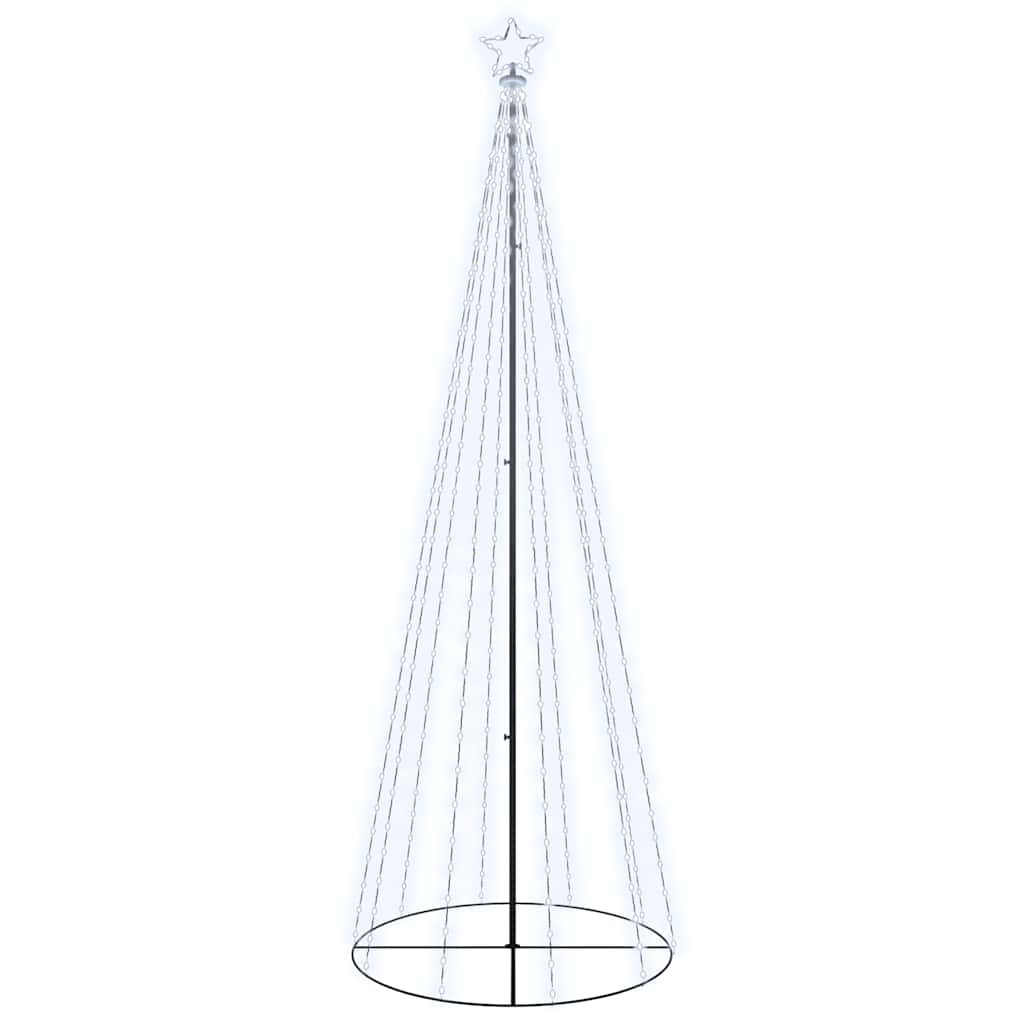 A 3x10 ft white cone-shaped Christmas tree with 310 cold white LEDs and a star topper.