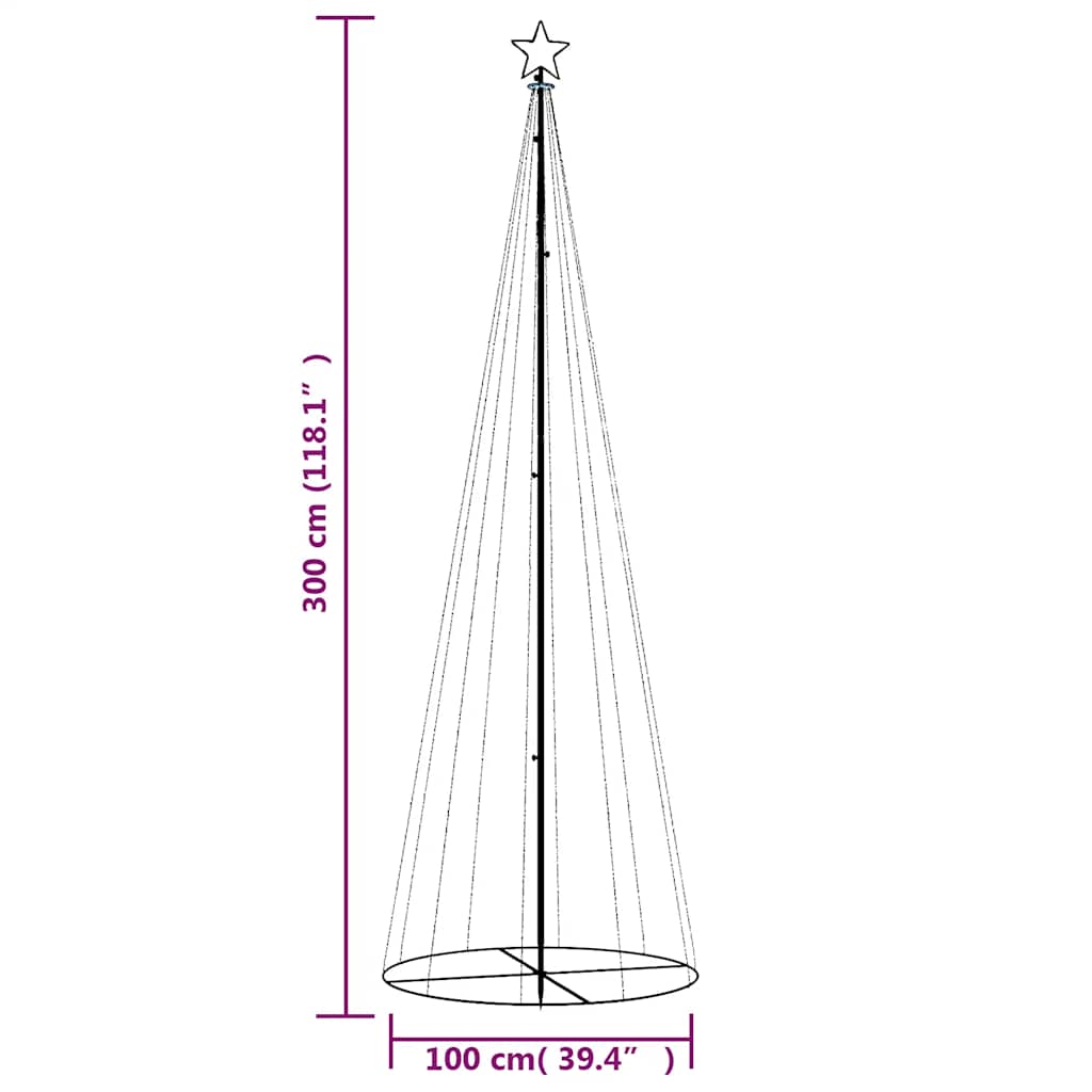 Bostome Christmas Cone Tree with 310 cold white LEDs, 3x10 ft, metal frame, star topper.