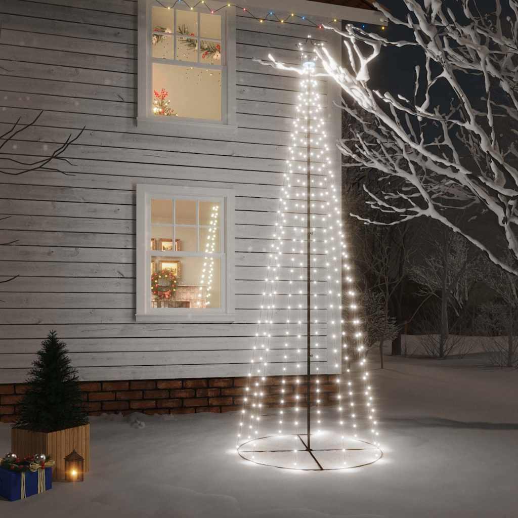Tall cone-shaped Christmas tree with 310 cold white LED lights, 3 feet by 10 feet tall.