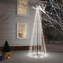 Tall cone-shaped Christmas tree with 310 cold white LED lights, 3 feet by 10 feet tall.