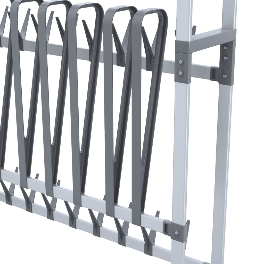 Silver aluminum shoe rack with wheels, measuring 35x10.6x47.2 inches.